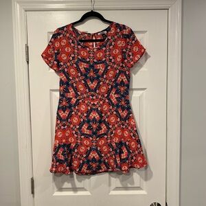 Aqua Floral Kaleidoscope Short Sleeve Dress